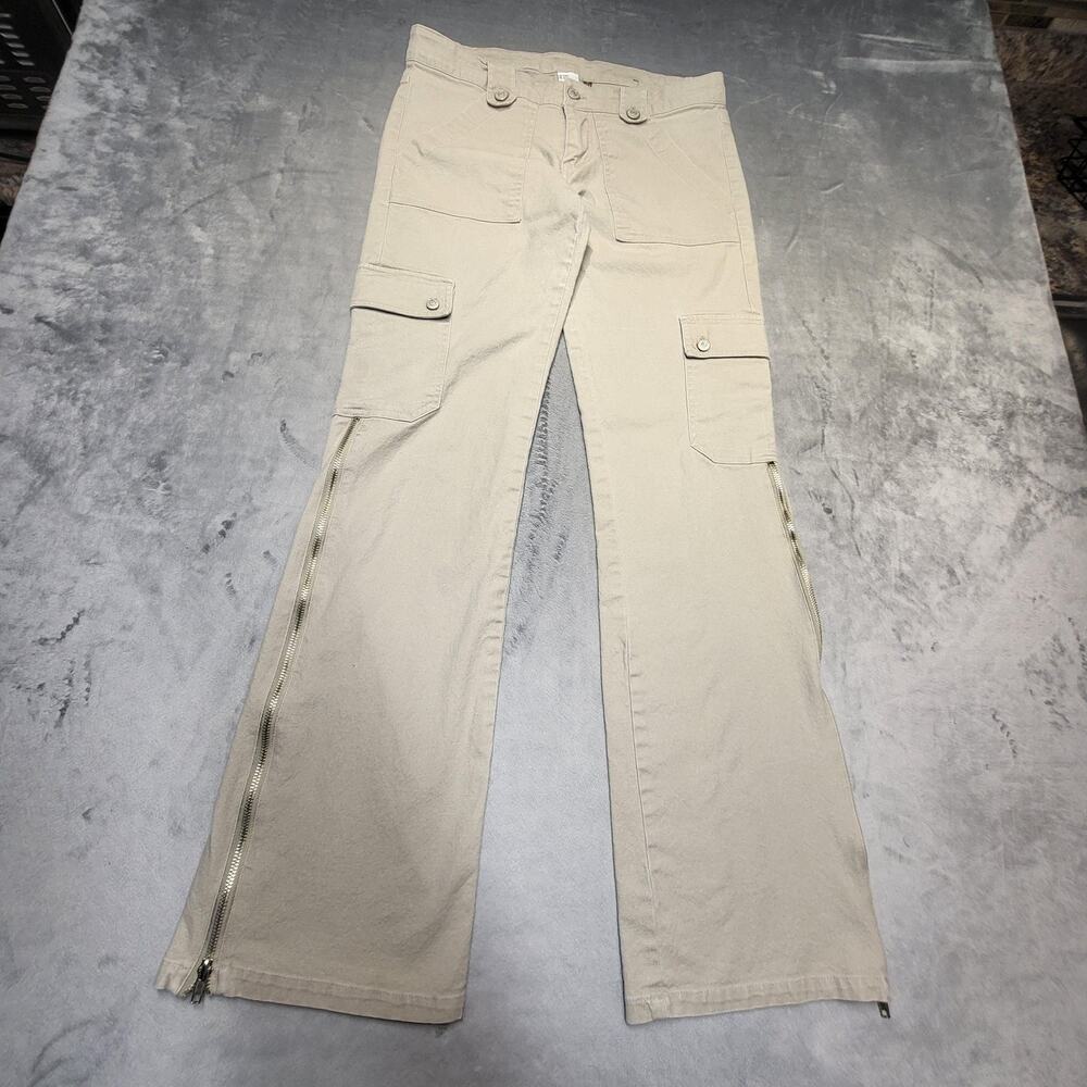 Buffalo David Bitton Pants Womens 27 Beige Cargo Boot Cut Ankle Zip Stretch